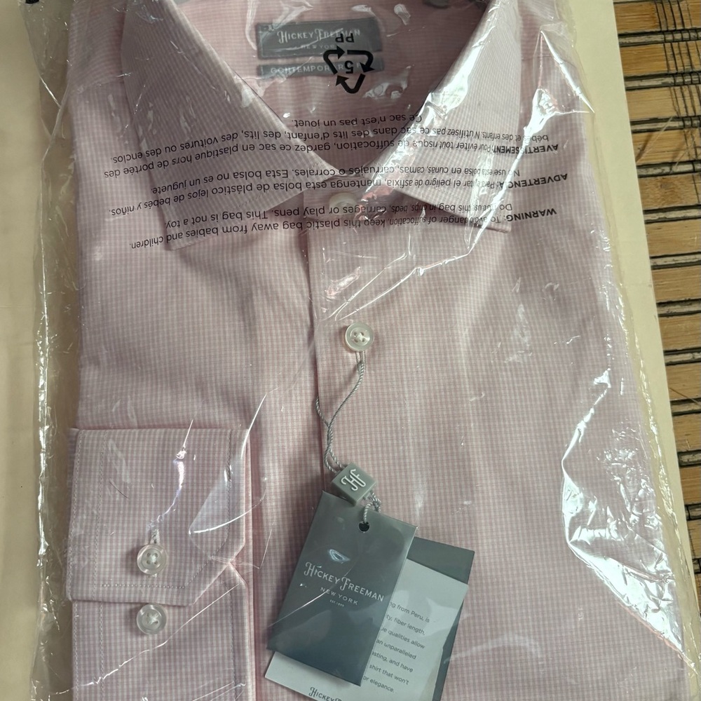 Hickey Freeman Pink & White Checkered Dress Shirt 17 x 34/35 New With Tags